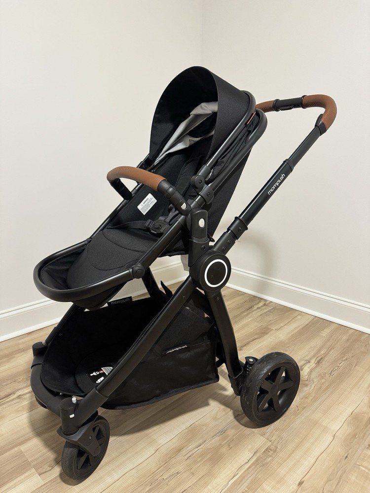 Mompush ultimate black stroller with bassinet attachment