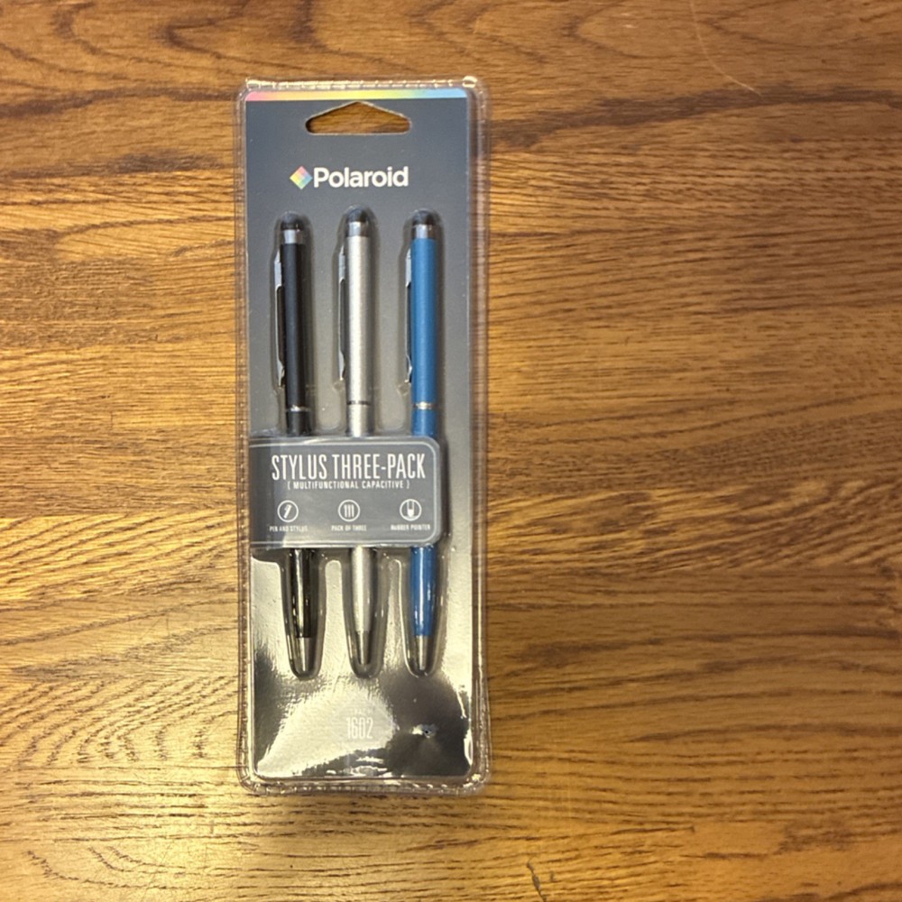 Polaroid Stylus Three-Pack Capacitive Soft Tip Clip Black Silver Blue