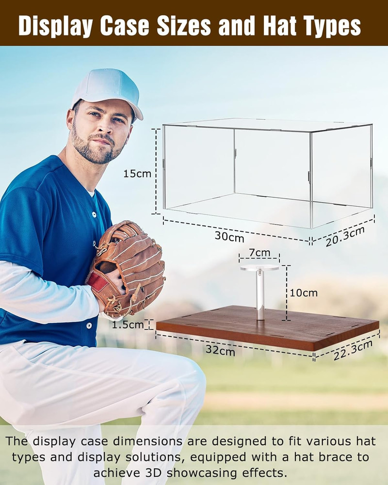 Hat Display Case, Acrylic Baseball Cap Display Box, UV Fade Protection, Solid