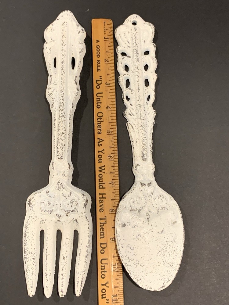 Rustic Farm Kitchen Decor Cast Iron Fork & Spoon Wall Hanging Decor - 11"