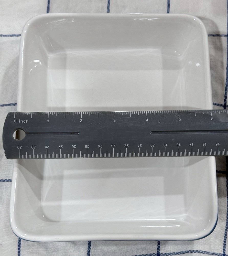 Vintage Blue Ribbed Rectangular Stoneware Baking Dish 7.5" Japan