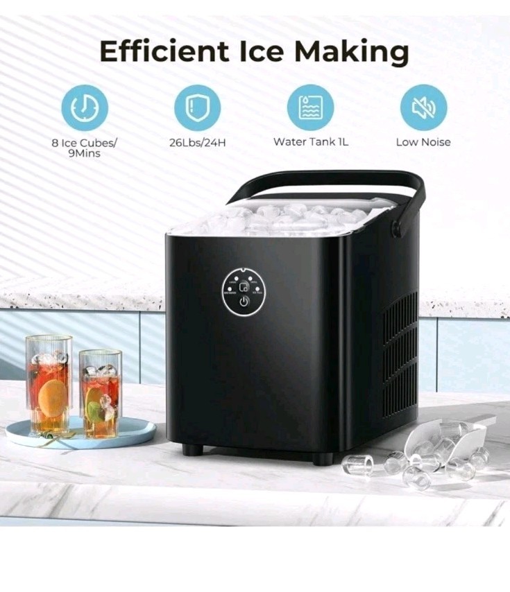 Countertop Ice Maker with Handle, 9 Bullet Ice Ready in 6 Mins, Self-Cleaning
