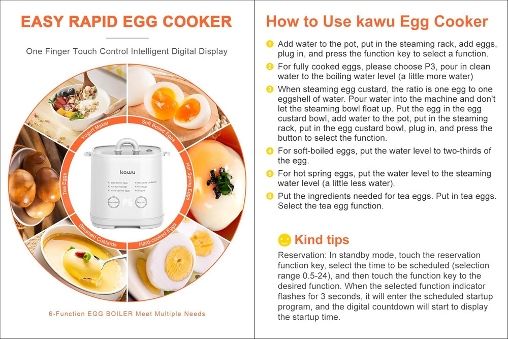 6-Function Egg Cooker Hard Boiled Eggs Boiler Timer Soft Electric Auto Shut Off