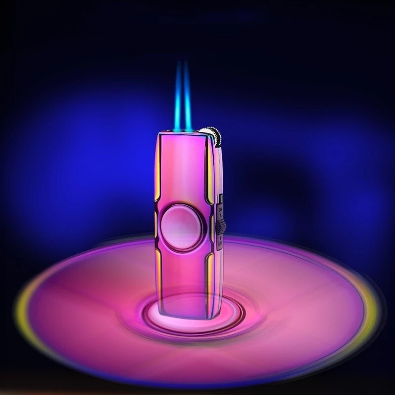 FIDGET SPINNER Twin Flame Jet Torch Lighter Windproof Cigar Refillable RAINBOW