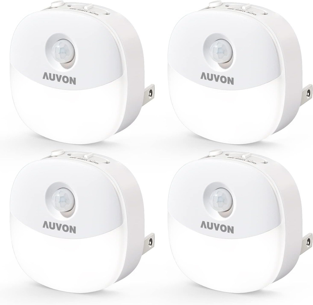 4pcs Plug in Night Light w/ Motion Sensor & Dusk to Dawn Sensor - Cool White LED