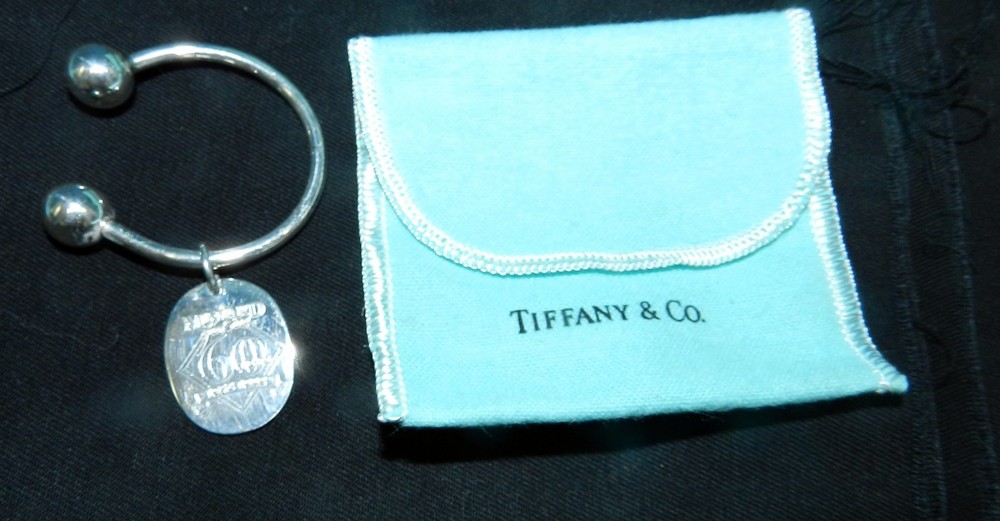 TIFFANY & CO SIGNED Sterling SILVER KEY Chain Ring W/ DR PEPPER / MINYARD CHARM