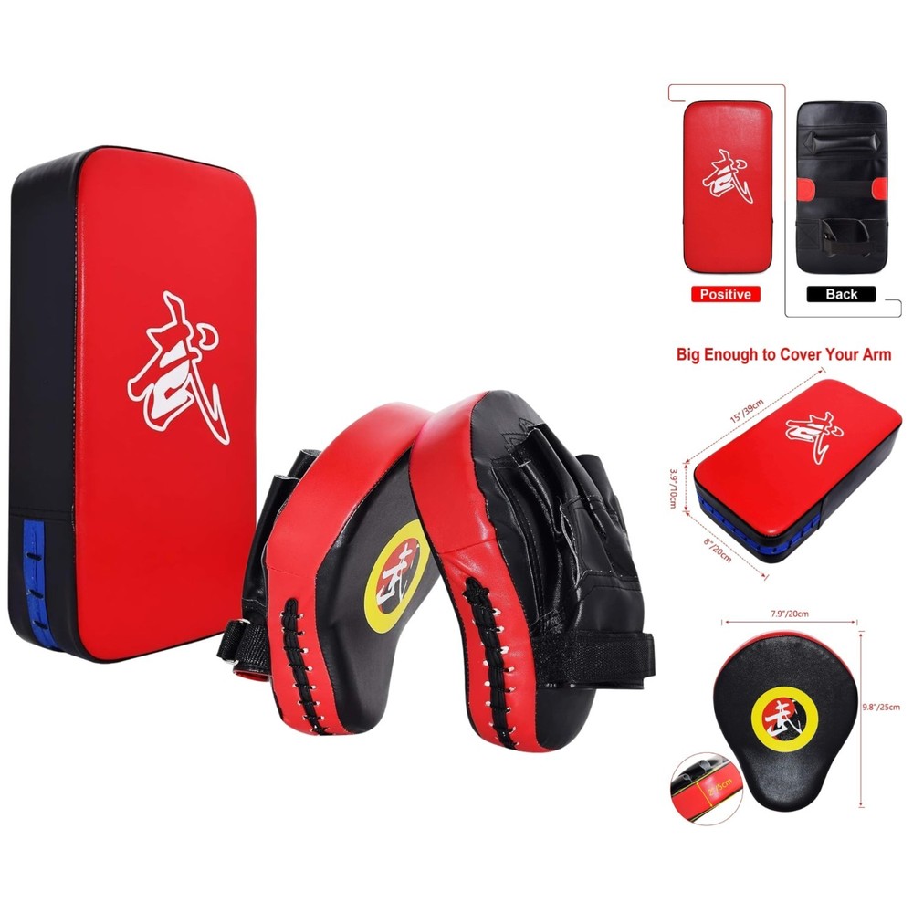 Taekwondo Kick Shield with 2 Punching Mitts - Durable Red Training Set