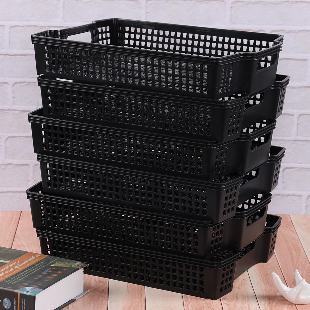 6 Pack A4 Paper Storage Basket Tray Stackable Office Organizing Black