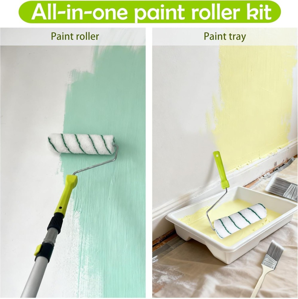 Paint Roller Kit with Extension Pole, 28 PCS Set, 2-4 Ft Pole, 4"9" Paint Roller