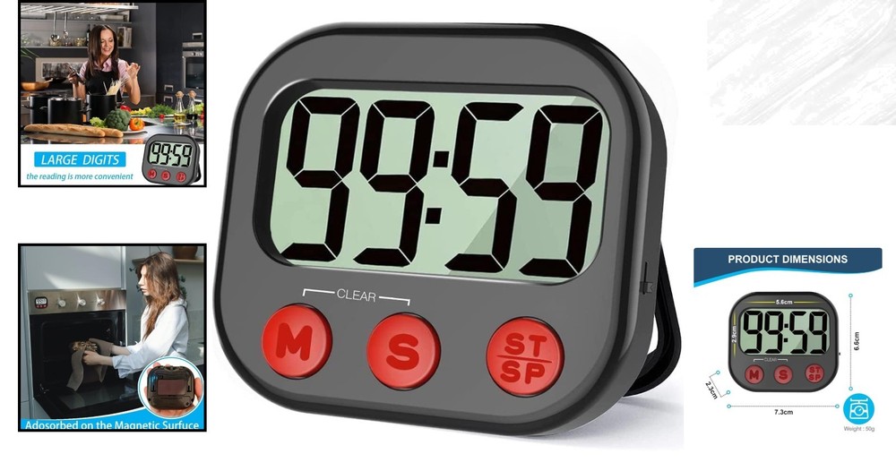 Loud Digital Kitchen Timer with Large LCD Display - Ideal Cooking Companion