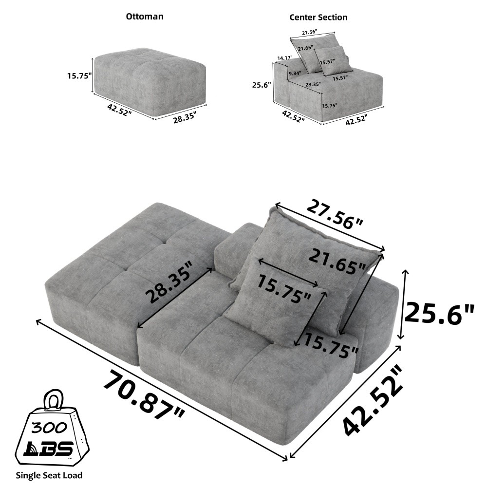 Modular Sectional Sofa, Chenille Fabric, No Assembly Required