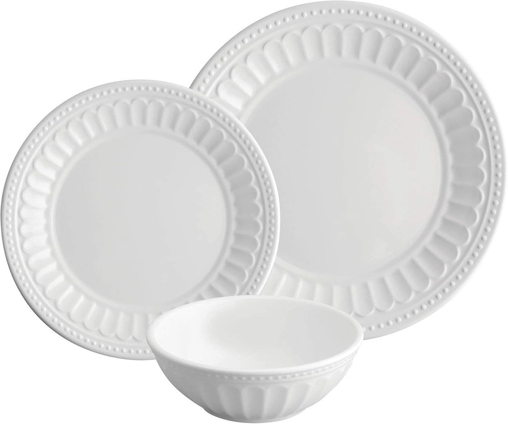 UPware 12-Piece Melamine Dinnerware Set, Includes Dinner Plates, Salad White