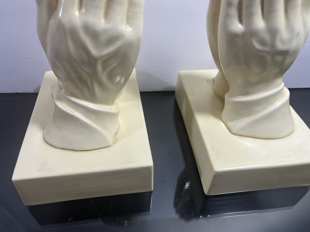 Pair Ceramic 8” Praying Hands Bookends Door Stoppers