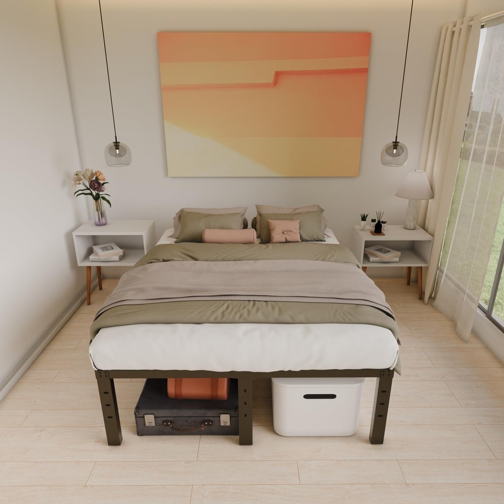 14 Inch Metal Full Size Bed Frame No Box Spring Needed - Easy Assembly Heavy ...