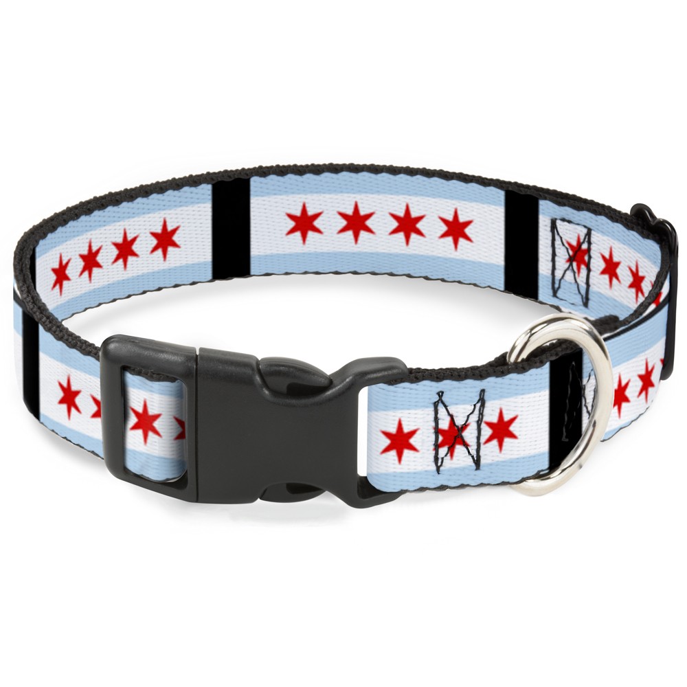Plastic Clip Collar Chicago Flags/Black Large 15-24"