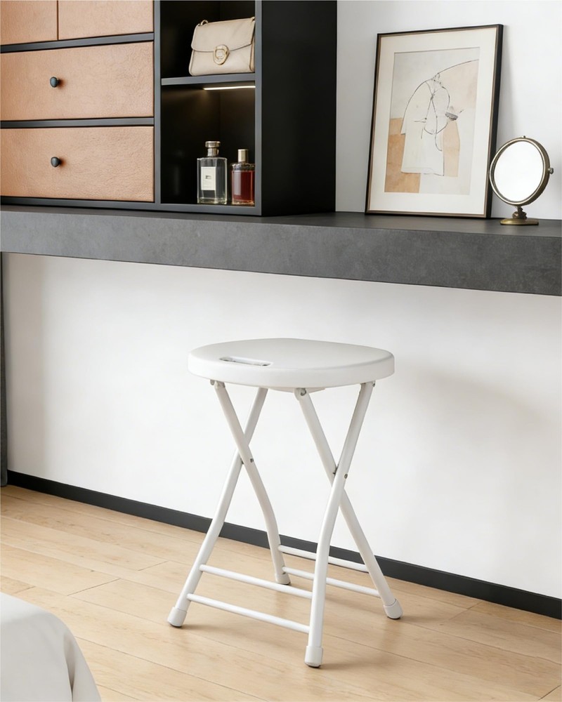 Folding Stool, 18 Inch Foldable Stool with Handle & Steel Frame, Folding Bar ...