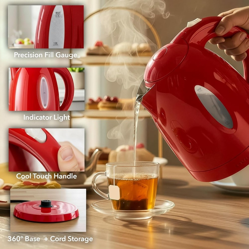 1100W Fast Boiling Electric Kettle - Removable Filter, Safety Features Included