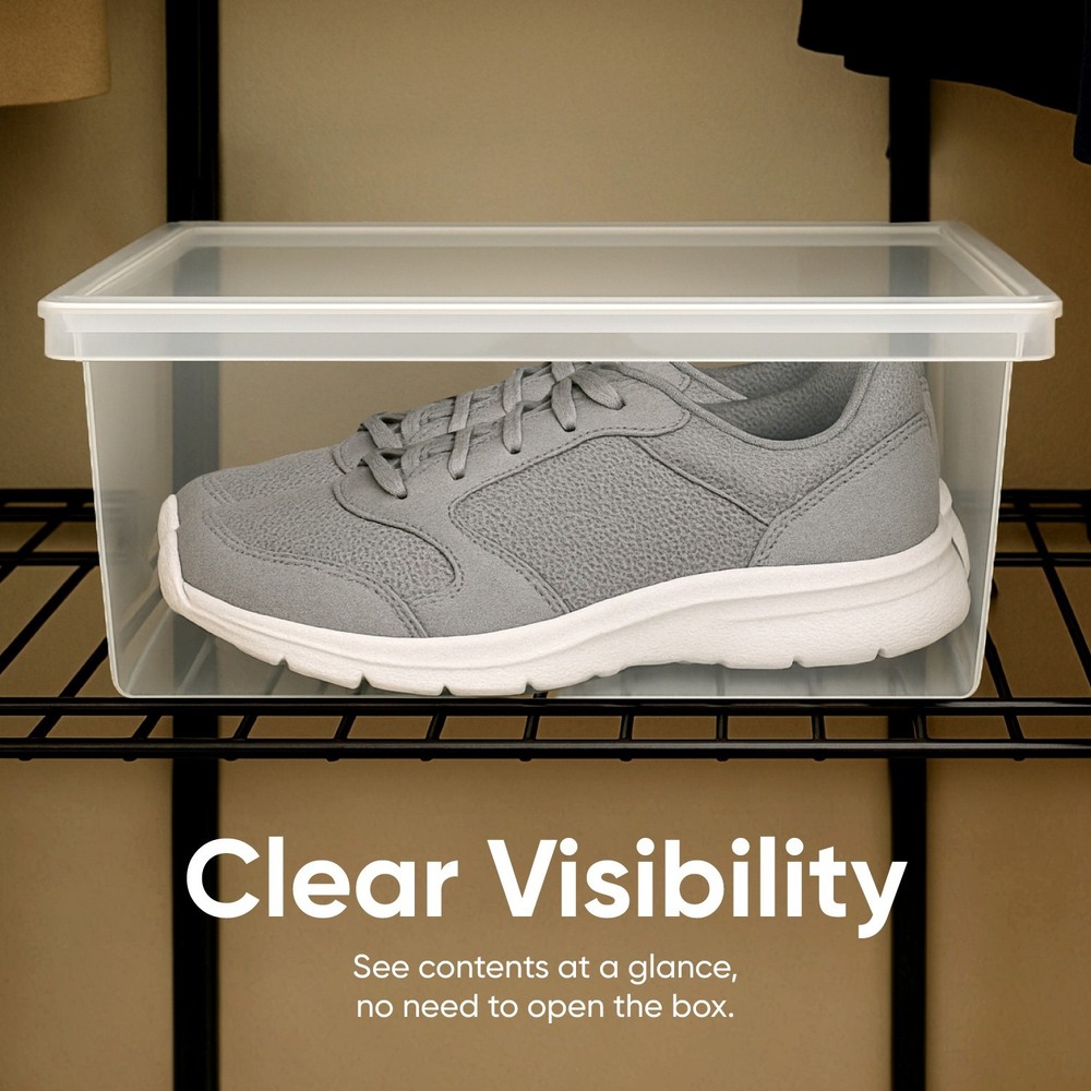 Superio Shoe Box Storage Container - 6.5 Quart Clear Plastic Stackable, 6 Pack