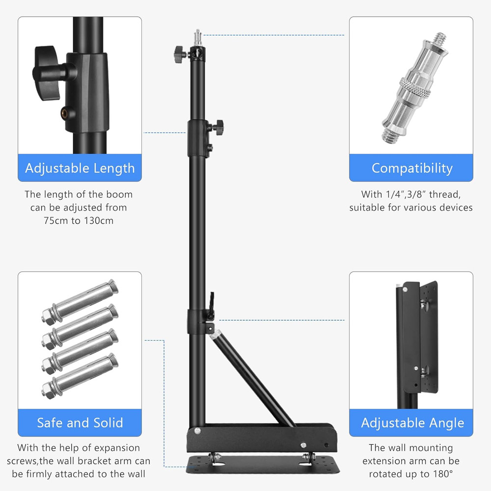 Ring Light Wall Mount with Triangle Base, 51Inch/130Cm Length Adjustable Support