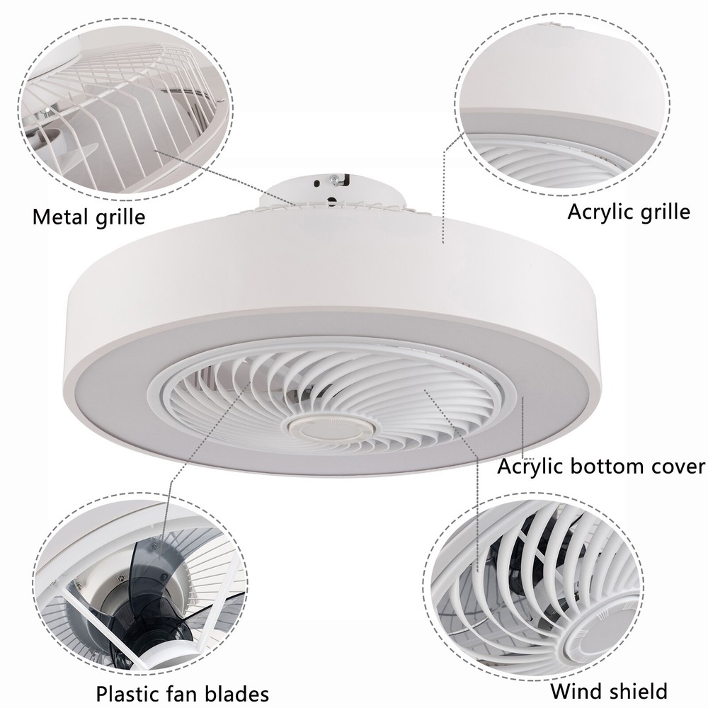 LED Ceiling Fan Light Flush Mounted Dimmable Chandelier Lamp W/ Remote Control