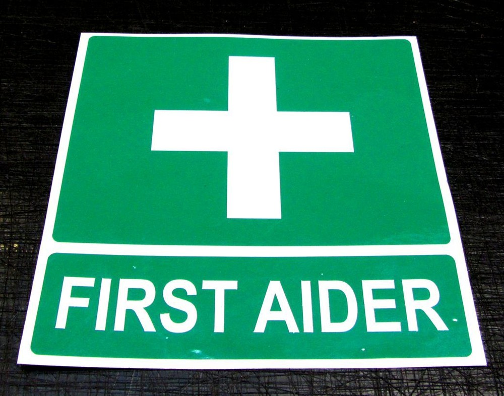 FIRST AIDER self adhesive sticker