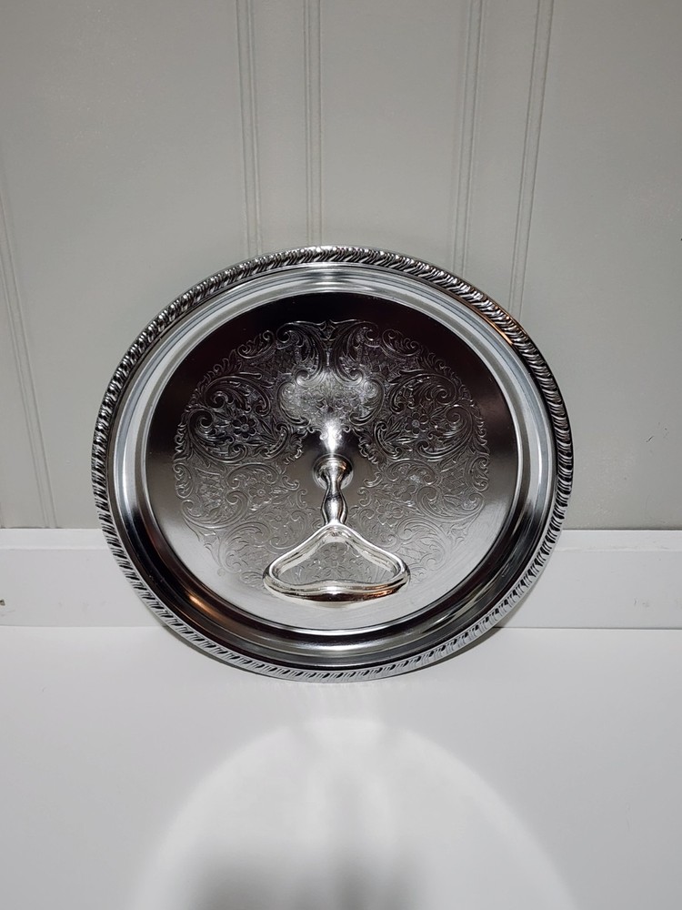 Vintage Silver Serving Tray with Handle 8" in Diameter