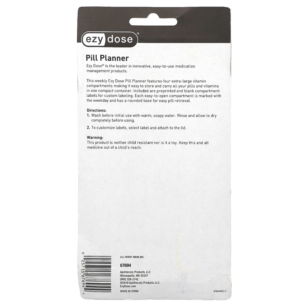 Weekly Pill Planner with Vitamin Compartments and Labels, 1 Count