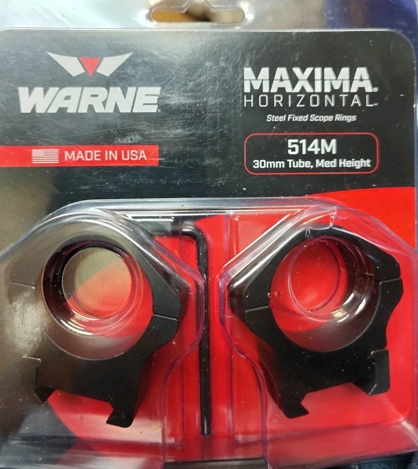 Warne Maxima Horizontal 30mm Medium Fixed Steel Scope Rings, Black - 514M