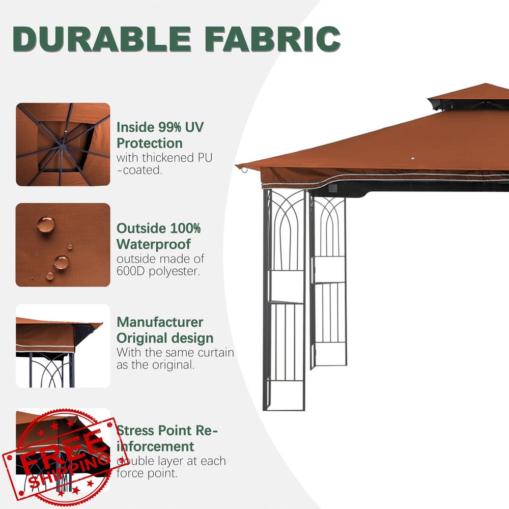 JANCANOPY Rust Red 10x12 Regency II Gazebo Canopy Replacement