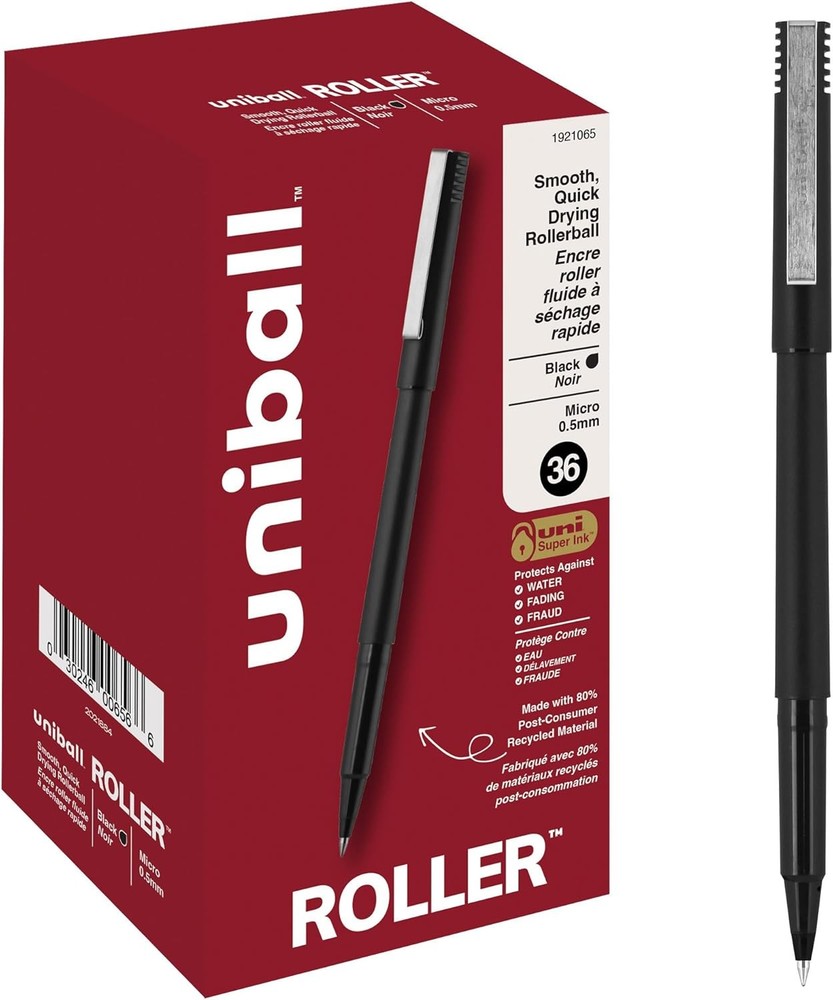 uniball Roller Rollerball Pens, Micro Point, Bla