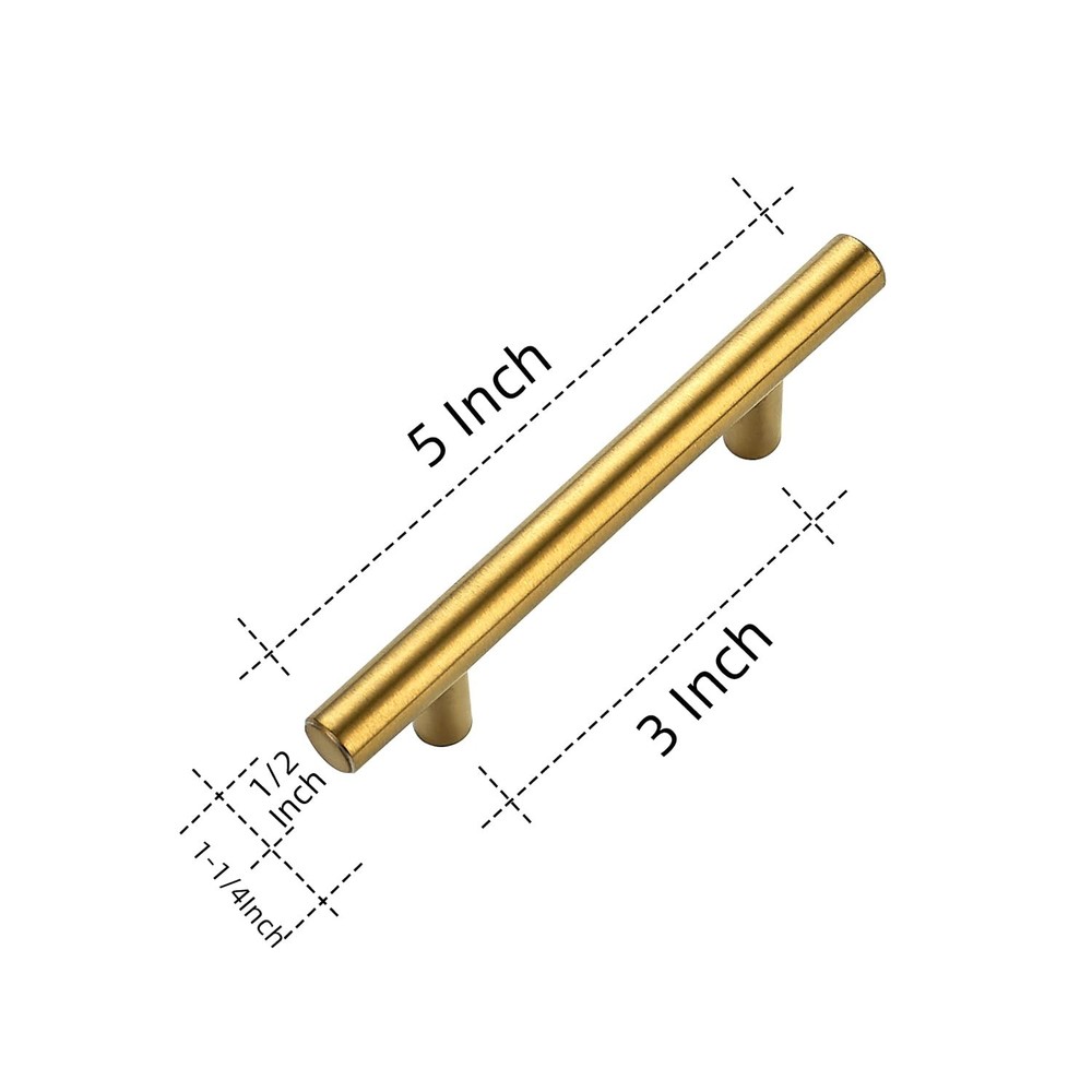 3 Pack | 5'' Cabinet Pulls Brushed Brass Stainless Steel Kitchen Drawer Pulls...