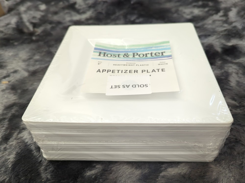 40 White 8" Square Plastic Appetizer Plates Designer Party Tableware NEW