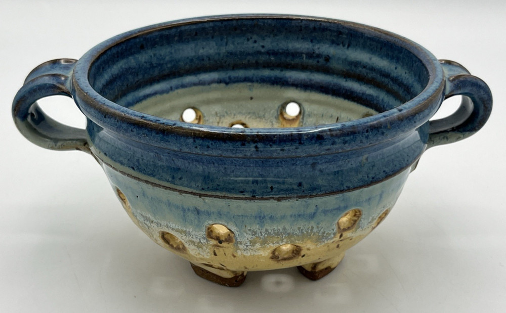 Studio Art Pottery Berry Bowl Colander Strainer Signed 6" Diameter