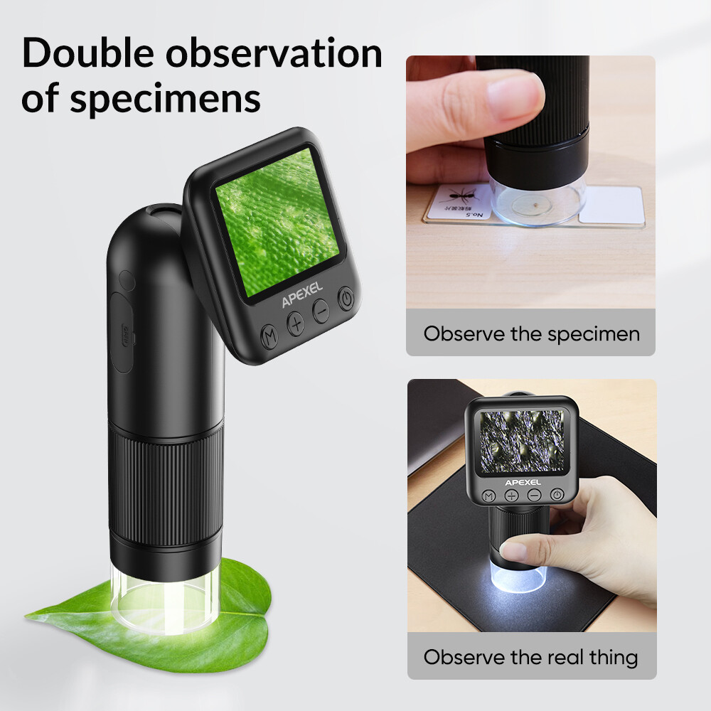 APEXEL Pocket Handheld 800X Microscope Digital Microscope Camera LCD Screen USB