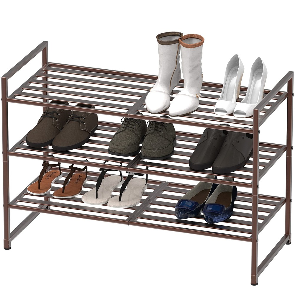 3-Tier Stackable Metal Panel Shoes Rack, Bronze