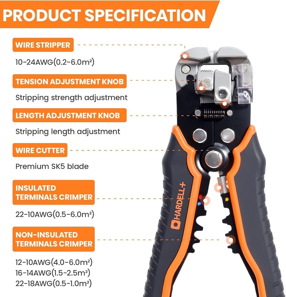 + Wire Stripper Tool, 3-in-1 Automatic Wire Stripper, Self Adjusting Wire Cri...