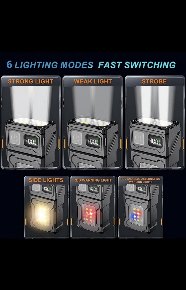 Multifunctional LED Flashlight Magnet Power Bank Type-C Display Black