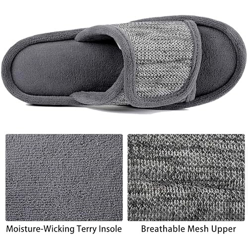 Men's Adjustable Wrap Memory Foam Slide Slipper 11-12 Grey