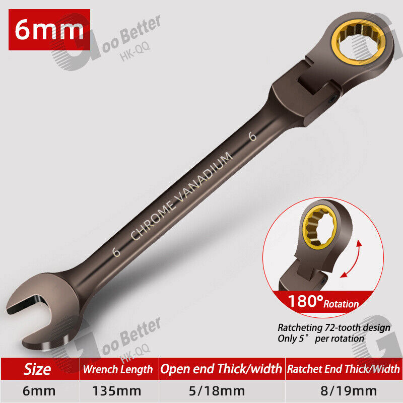 Ratchet Spanner Combination Fixed & Flexi 14 x Sizes Tool Wrench 6 - 19mm