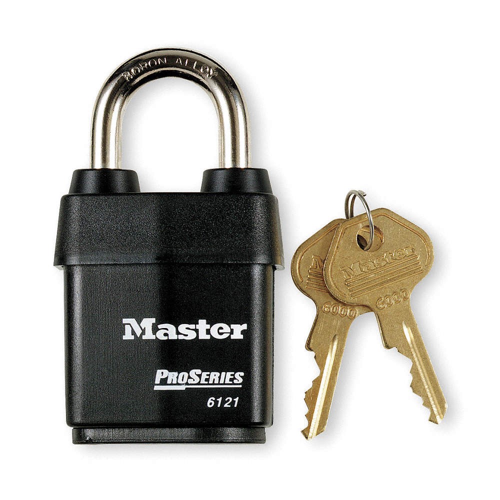 MASTER LOCK 6121NKA Keyed Padlock, 7/8 in,Rectangle,Black 4EZG5