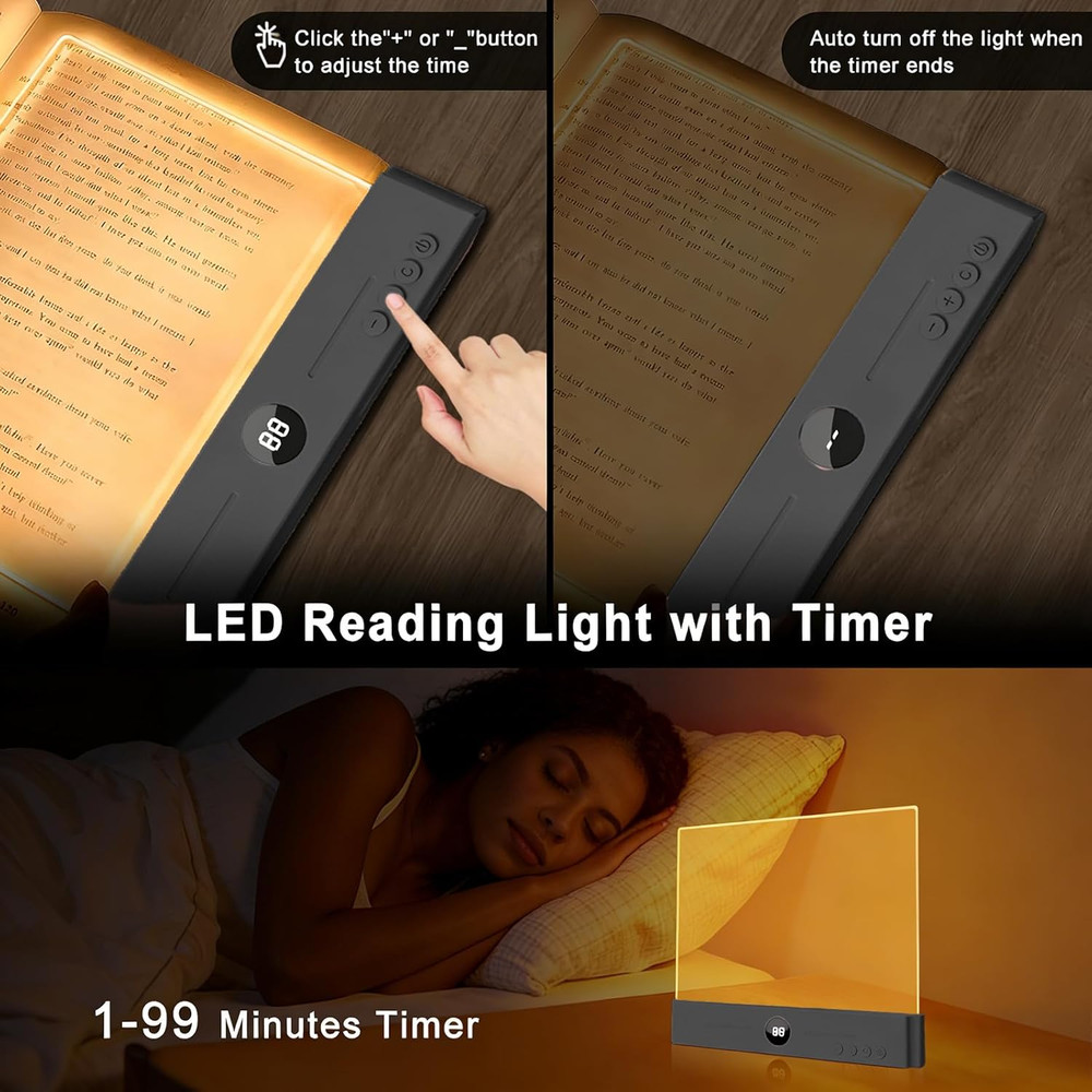 LED Clear Flat Book Light,Rechargeable Clear Flat Panel Reading Lamp with 3 Colo