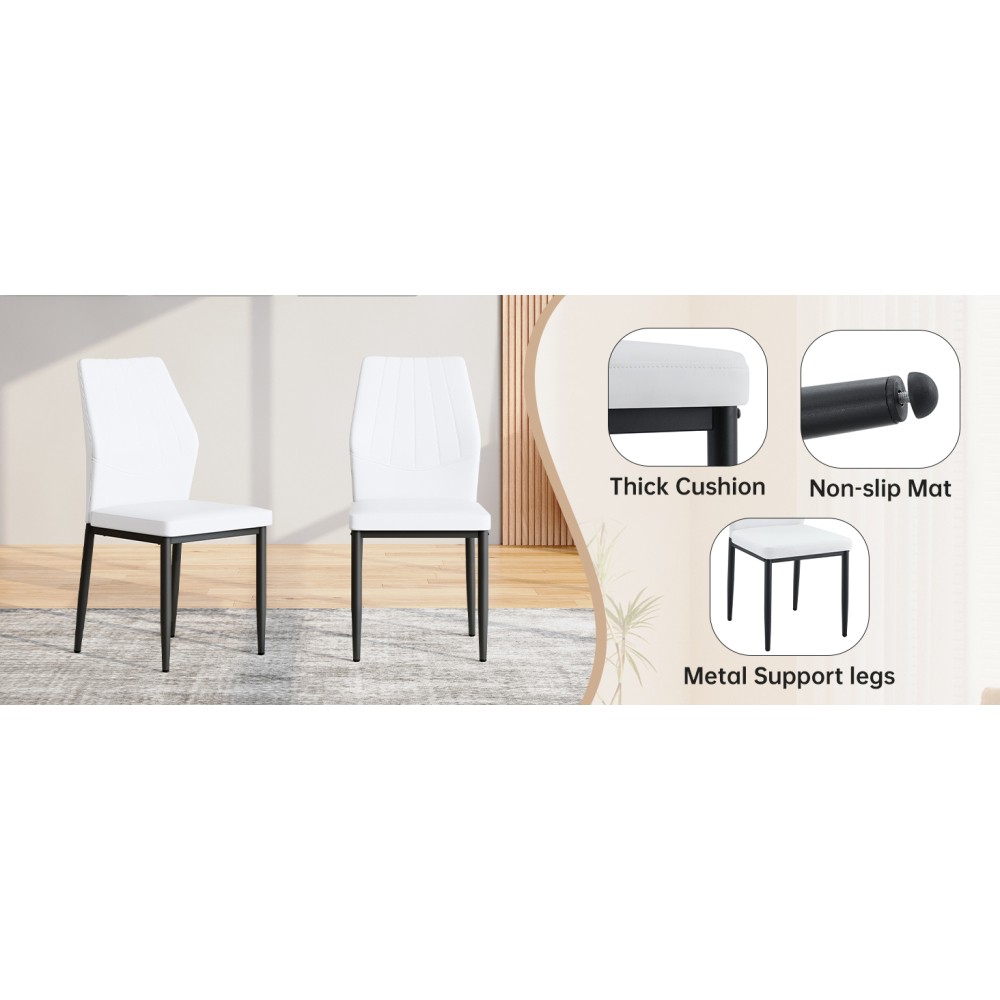 Black Wood Grain Rectangular Dining Table Set w/ 4 PU Chairs Modern