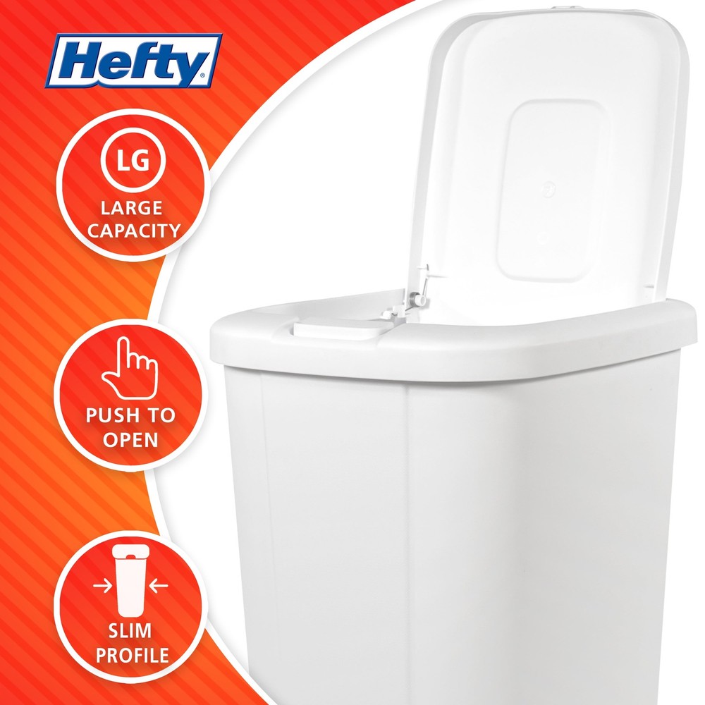 Hefty 13.3 Gal Plastic Touch Top Trash Can Push Button Lid Black