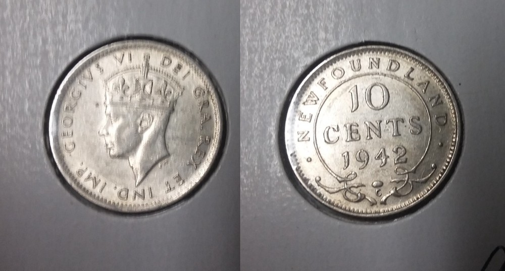 Newfoundland Canada 1942 Silver 10 cents- Nice