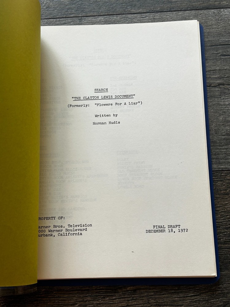 SEARCH TV Show Script Clayton Lewis Document Flowers Final Draft 1972 Norm Hudis