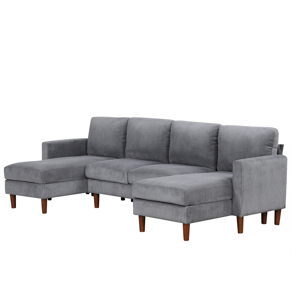 103'' U-shaped Sponge-filled Cushion Combination Sofa with Solid Wood Legs