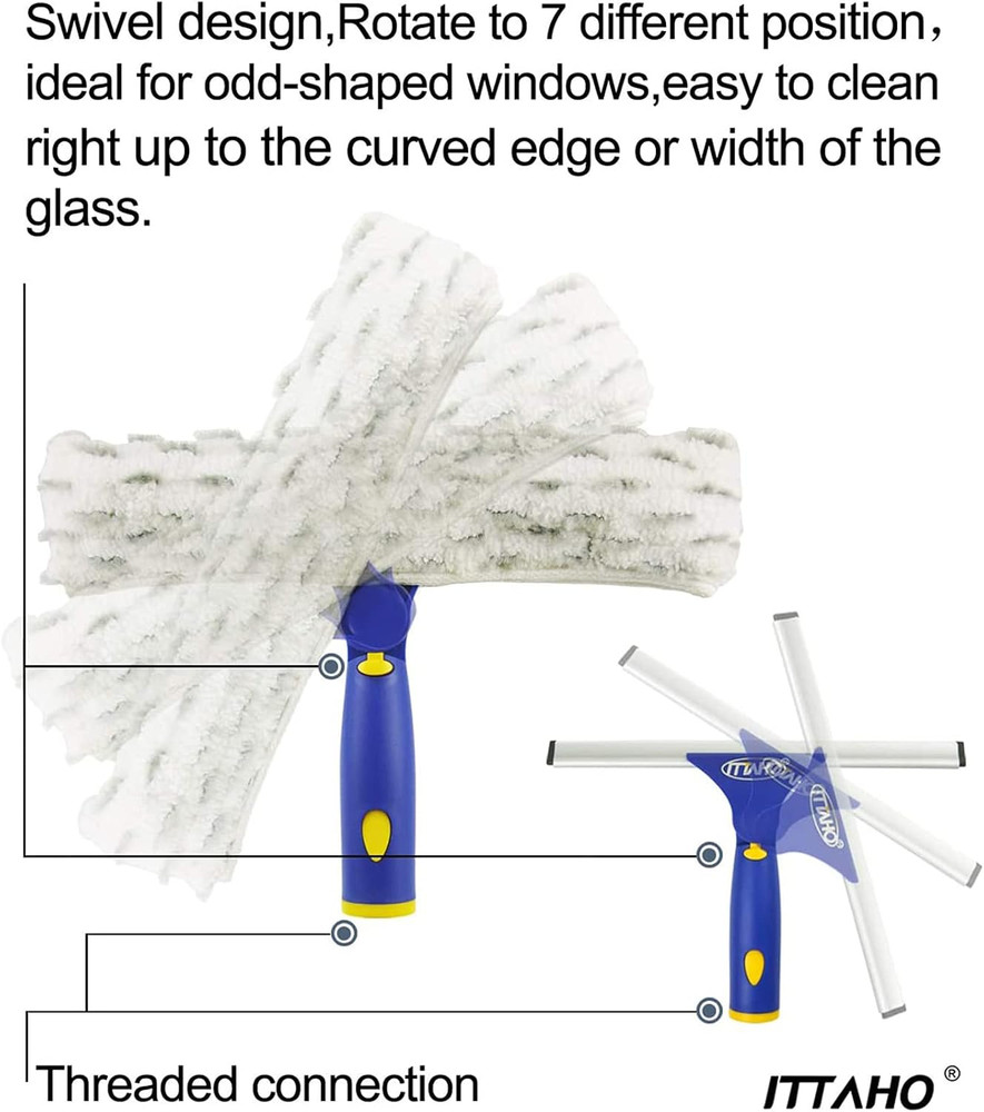 Window Washing Kit with Extension Pole, 10" Squeegee & 11" Microfiber Scrubber C