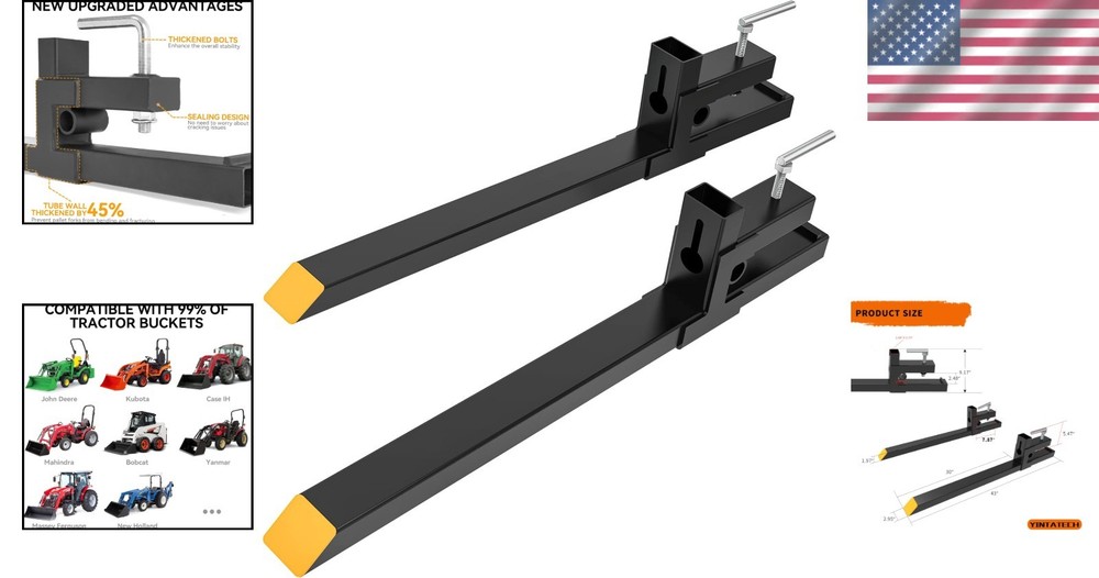 Robust 43” Tractor Forks - 2000 lbs Lifting Capability for Efficient Farming