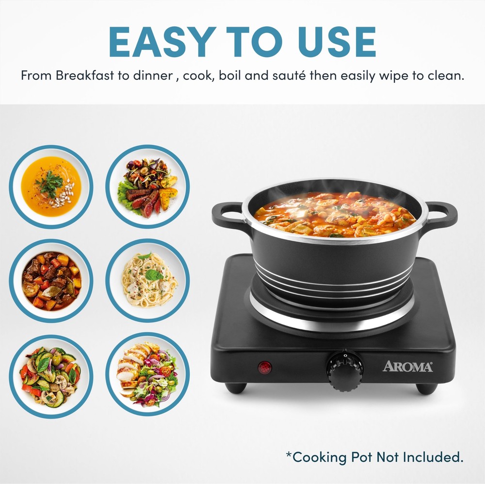 Compact Single Burner Hot Plate 1000W Heavy Duty with 4 Temperature Settings