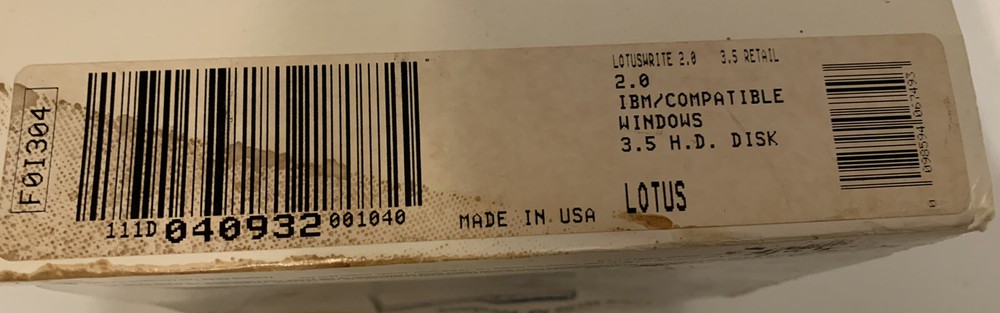 Vintage Lotus Write H D Disk 2.0 Processing Program IBM PC 3.5 New Open Box 1988